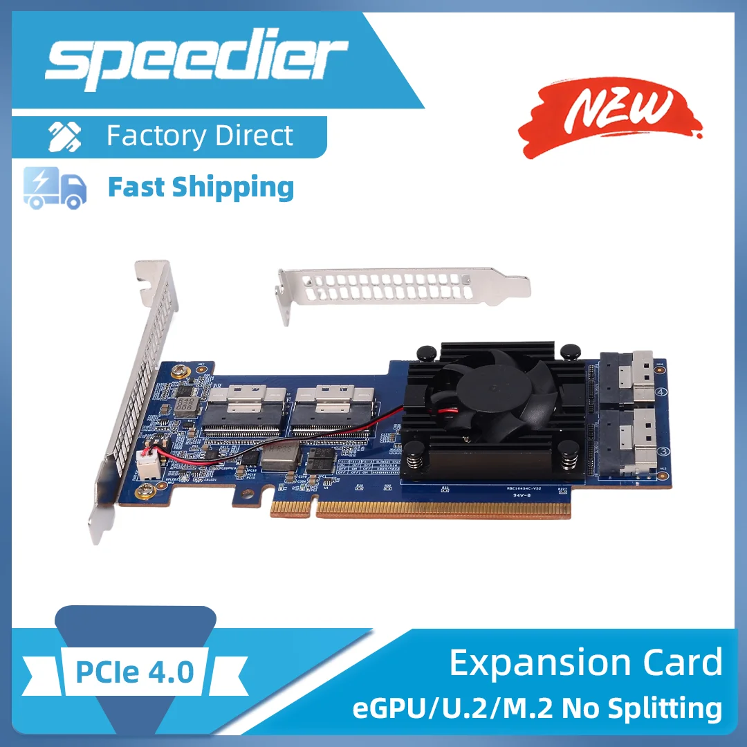 PCIe 4.0 X16 To Dual 4.0 X16 NVMe Hard Disk SSD Graphics Card Expansion Card Free Split PEX88048 Server Accessories