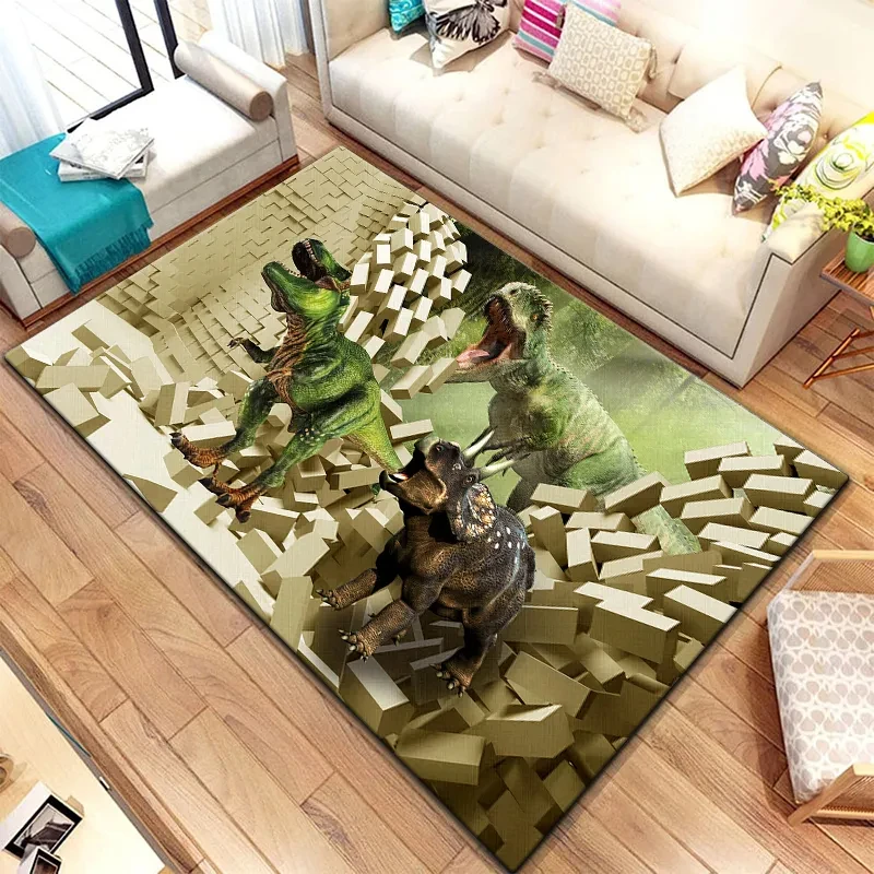 3D Jurassic Dinosaur Print Carpet for Living Room Bedroom Kitchen Bathroom Entrance Decor Non-slip Doormat Area Rug Yoga Mat