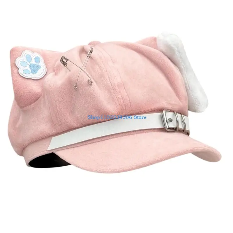 400A Fashion 2000s Cats Ear Hat Soft Cotton Octagonal Hat for Women Girl Daily Outfit Anime Theme Headwear for Winter Wear