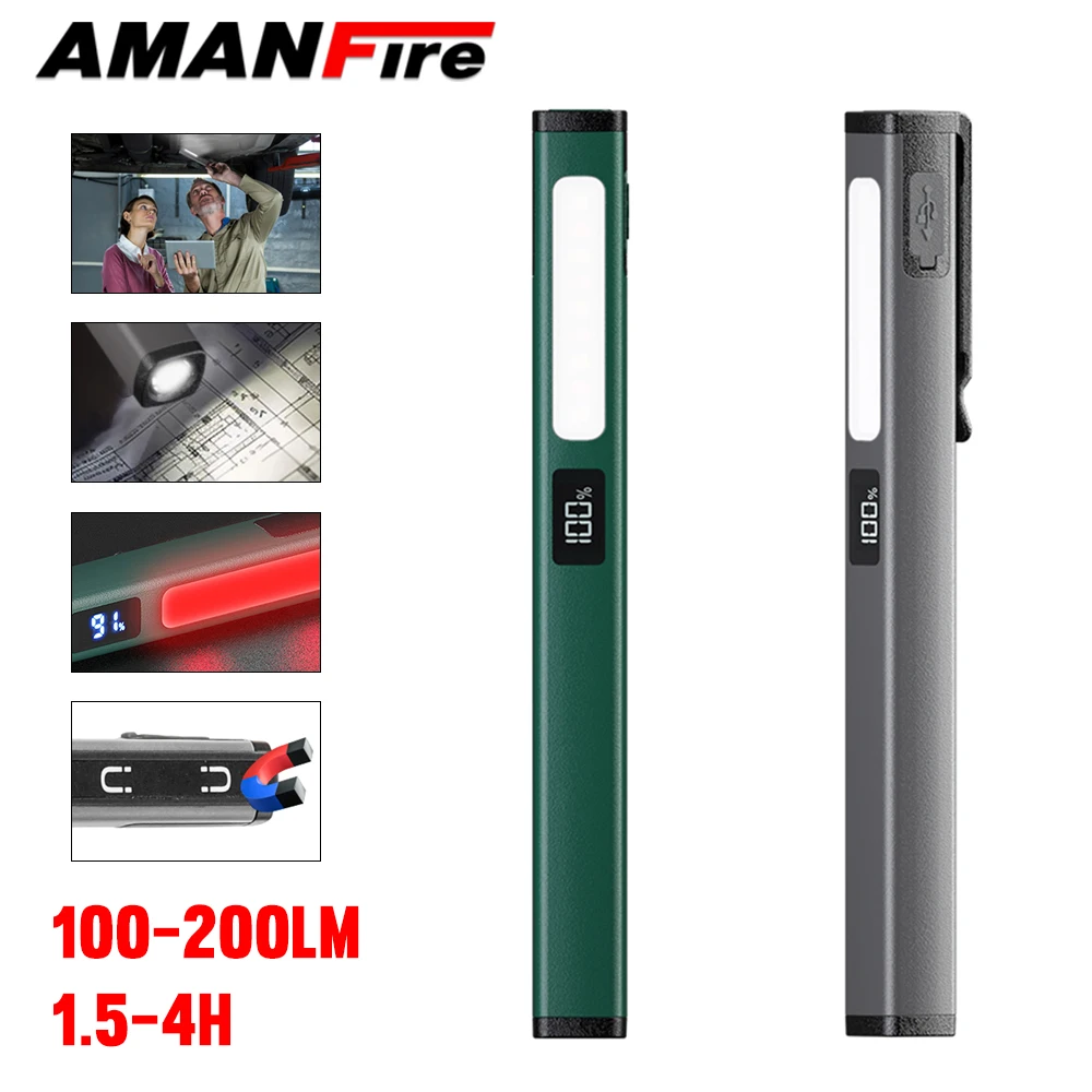 

Amanfire W08 Зажим для ручки Светодиодный многоисторический фонарик 200LM Водонепроницаемый мини Type-C Магнитный уличный рабочий фонарь