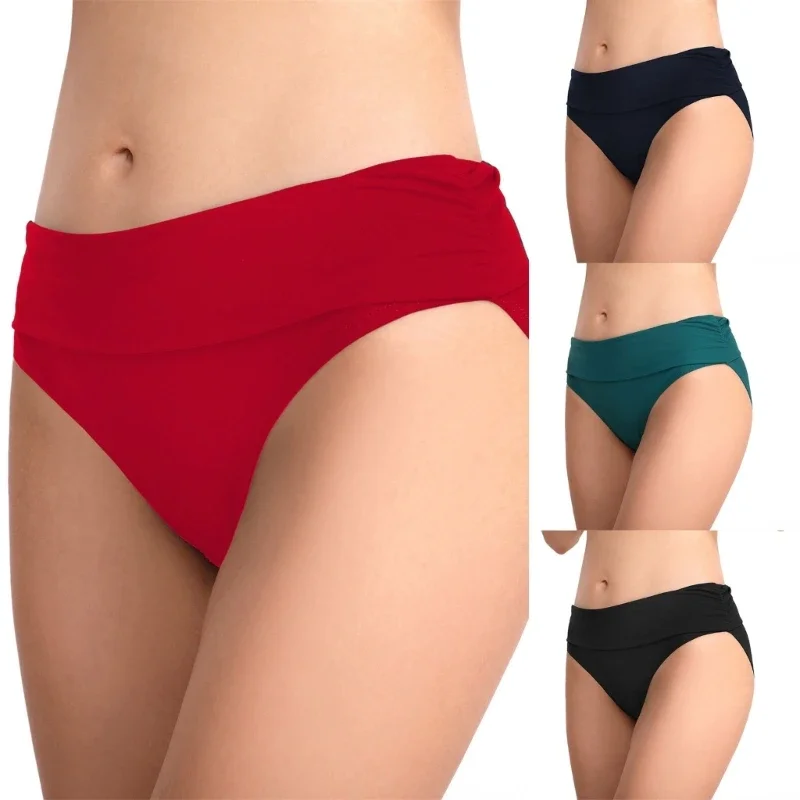 

Women's High Waist Tankini Swim Bottoms Butt Lifting Ruffled Design Quick Drying Polyester Beach Shorts Solid Color