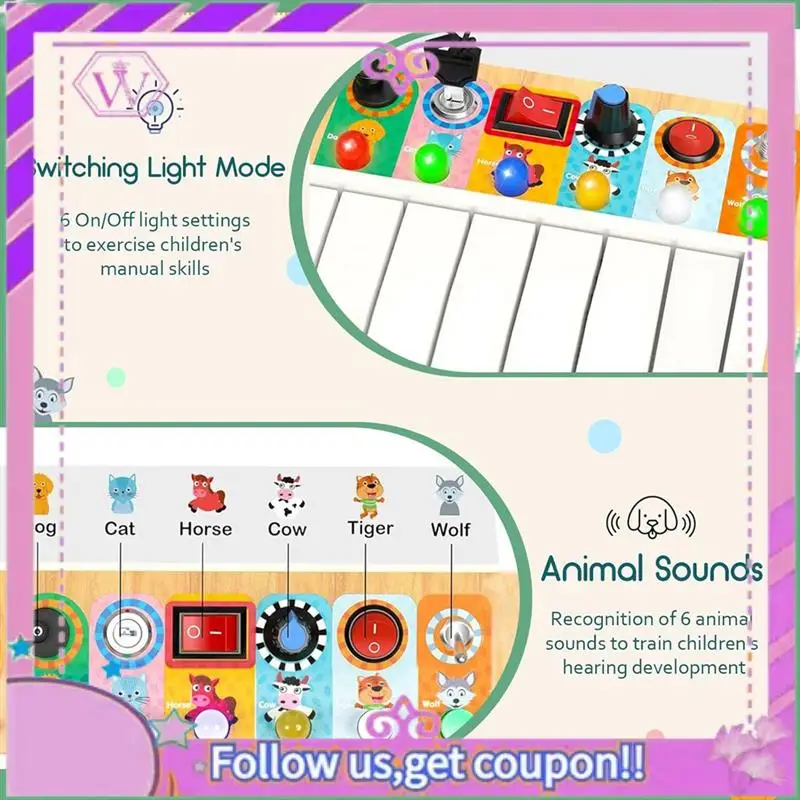 

Upgraded Busy Board Toddler Toys,Kids Sensory Toys With Music And Led Light Switches,Wooden Toys Light Switch Toys