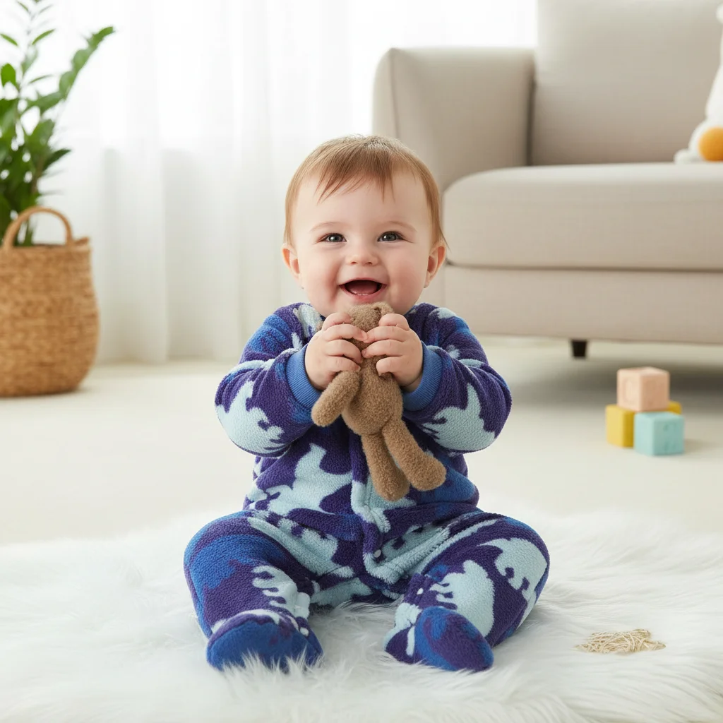 Baby Jumpsuit Thickened and Warm for Home and Outdoor Wear, Cartoon Polar Bear Autumn and Winter Style Romper D2215