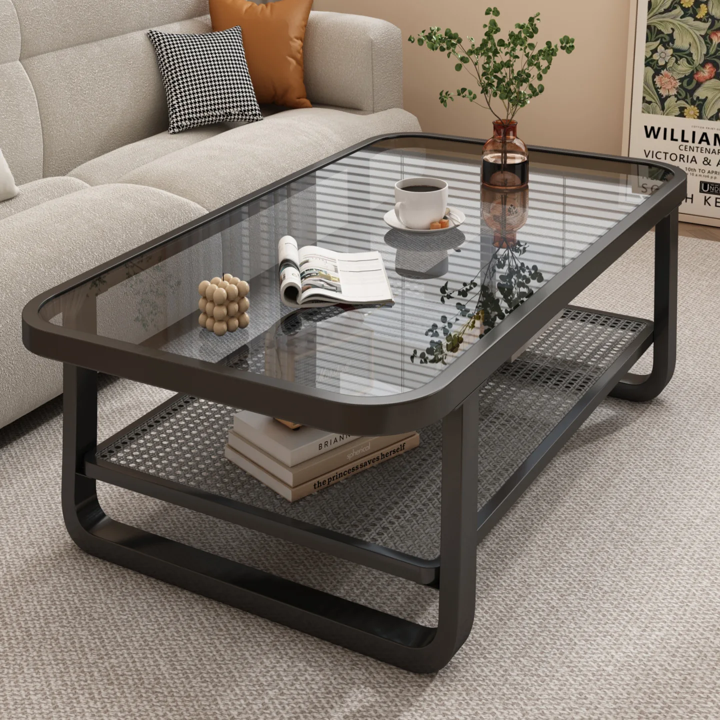 

Living room household small apartment tempered glass sofa coffee table table
