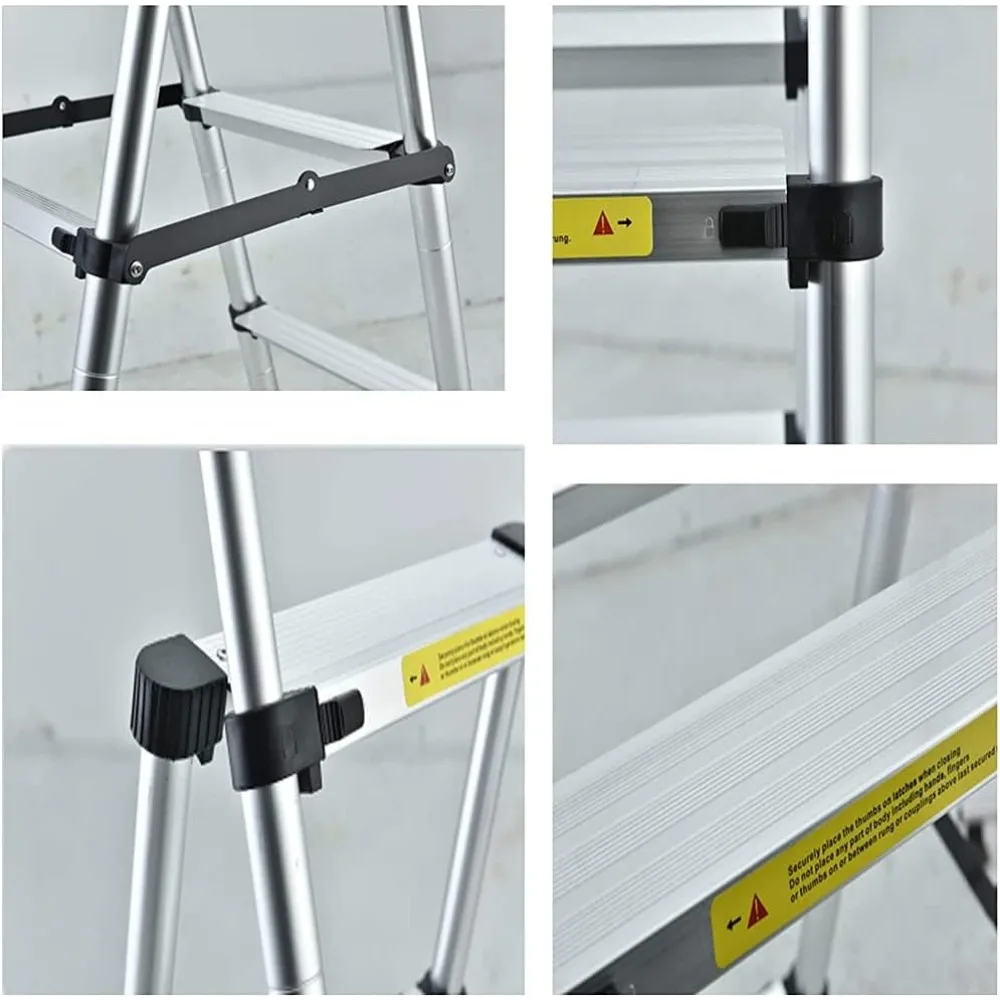 Escalera telescópica de aluminio con marco en A para uso doméstico, diseño en espiga de 14 pies, escalera de extensión multiusos portátil