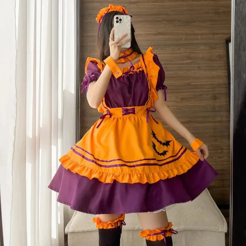 

Maid Pumpkin Bat Magic Witch Cosplay Costume Embroidery Halloween Coffee Shop Comic Show Performance Sweet Girl Cosplay Costume