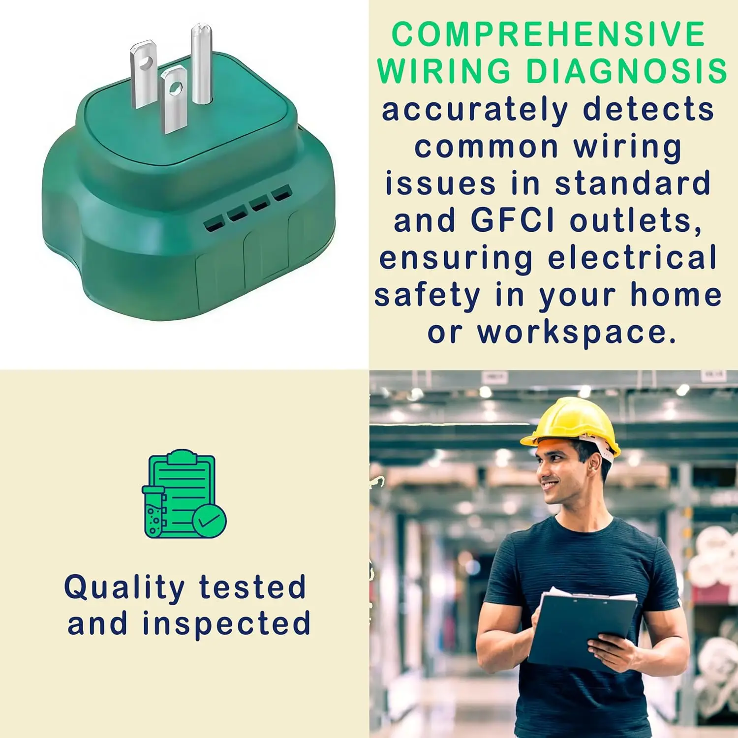 접지 콘센트 테스터 - GFCI/누설 감지 기능이 있는 자동 회로 분석기 - 전기 기술자를 위한 다기능 소켓 테스터