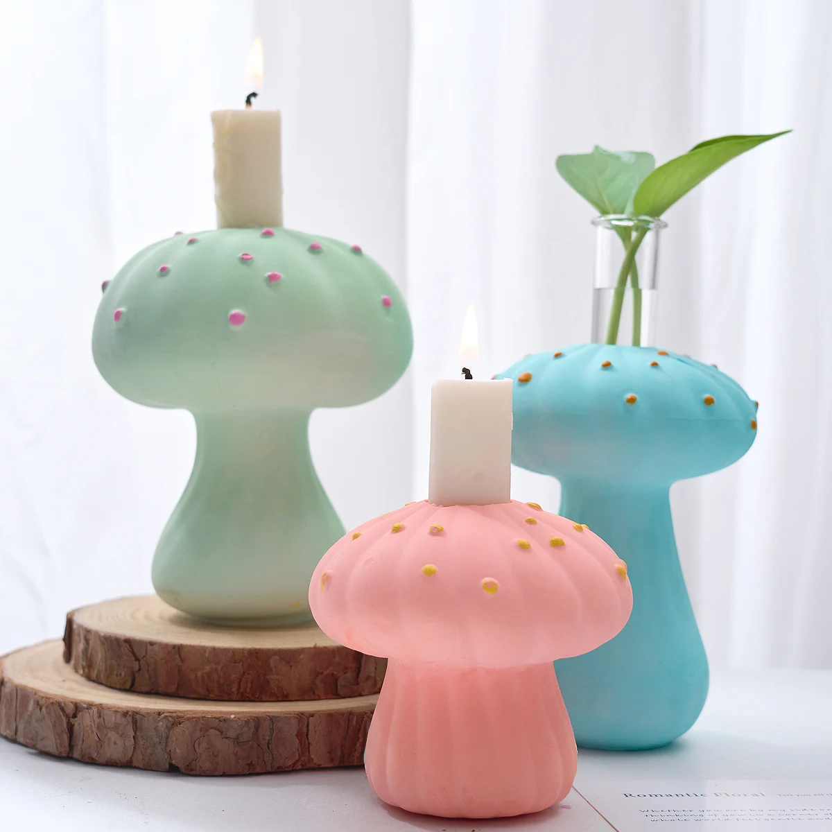 Mushroom Test Tube Vase Candle Holder Mold 3D Glue Craft Candlestick Gypsum Pouring Silicone Mold DIY Desktop Decor Making Tools