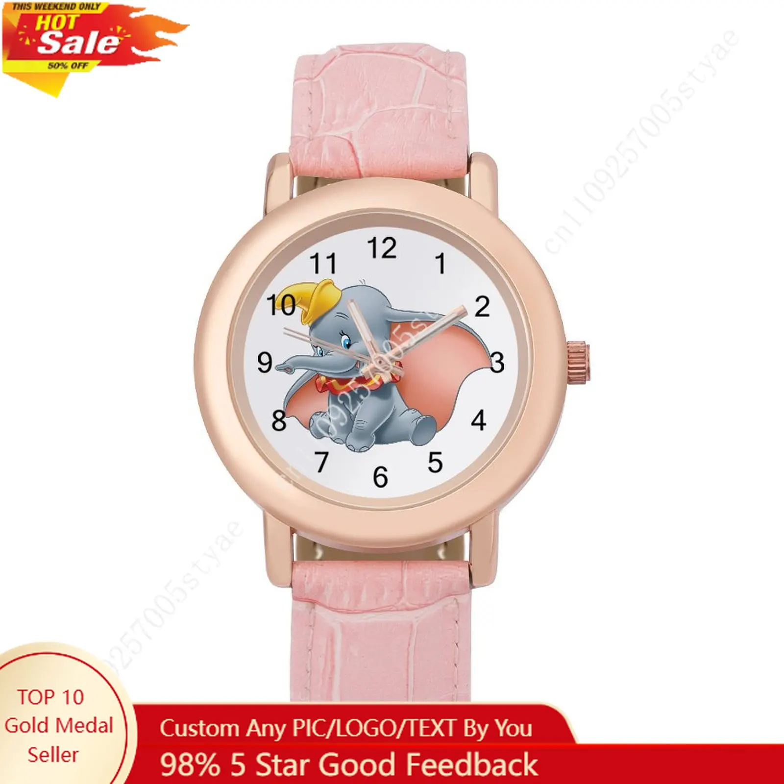 Dumbo Women Leather Strap Watch Disney Cartoon Custom Watch Personalized Your Own Design Holiday Birthday Gift Cosplay