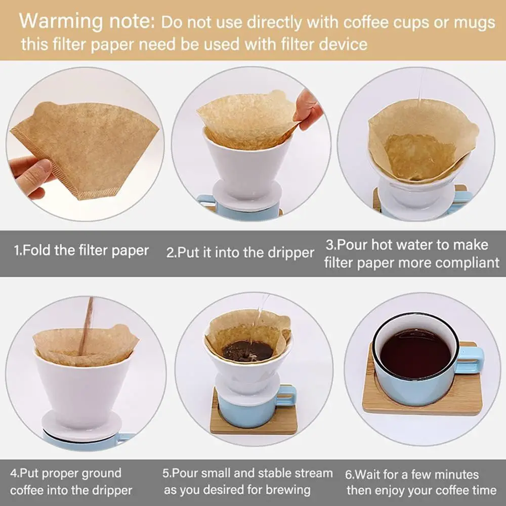 40/100Pcs Household Cafe Tools Coffee Filter Paper Pull-out Drip V-Shape U-Shape Hand-brewed Coffee Wood Pulp Disposable