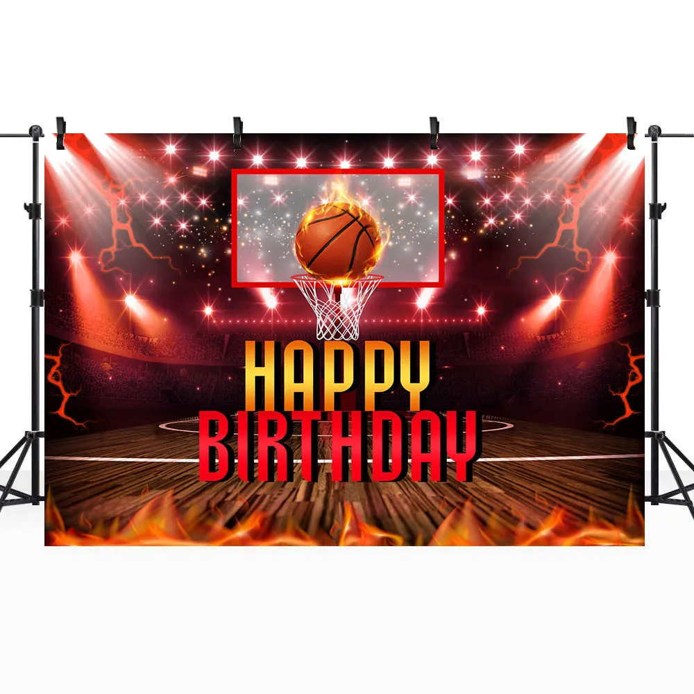 Mocsicka Kid's Birthday Backdrop Basketball Fire Boy Feliz Aniversário Festa Decoração Criança Fotografia Fundos Photo Studio Props