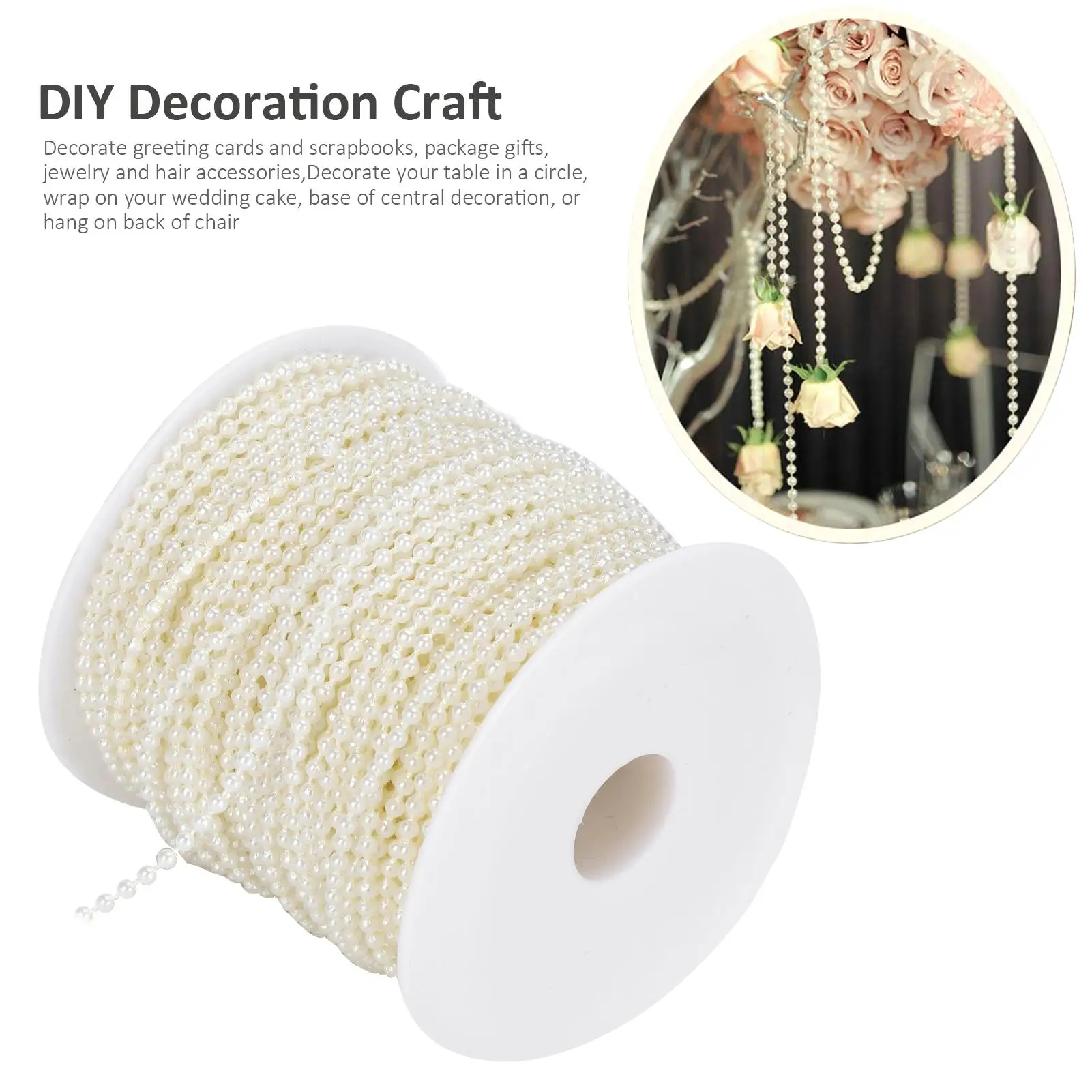 Beige Kunstperlen-Perlengirlande, 3 mm, Basteln, DIY-Dekorationszubehör, 50 Meter Rolle