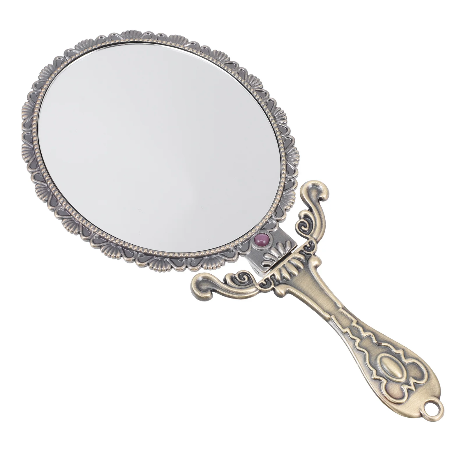 

Vintage Rose Handle Mirror Delicate Handheld Makeup Mirror Chic Portable Tool for Home Office Dormitory
