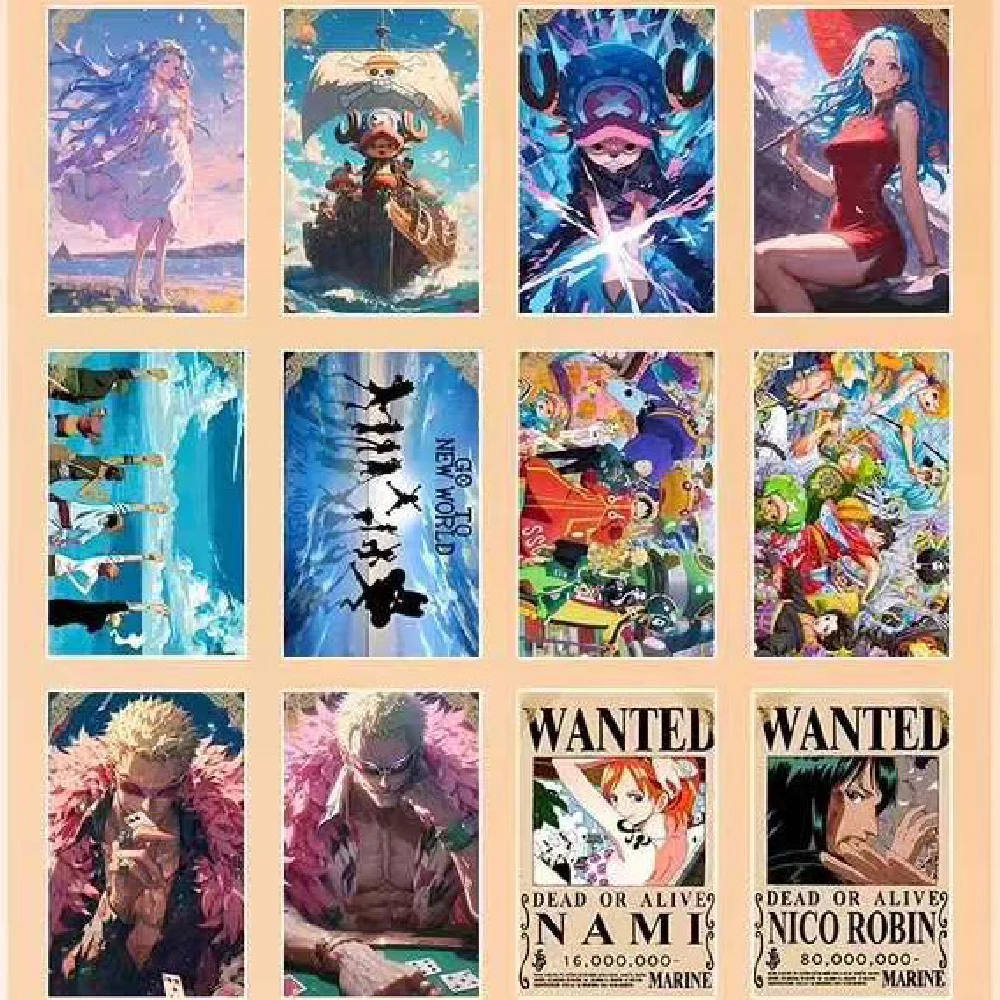 Hurtownia One Piece A4 Cards Anime Luffy Zoro Nami Chopper TCG Color Line Drawing Fresh Magazing Hand Drawn Playing Trading Card