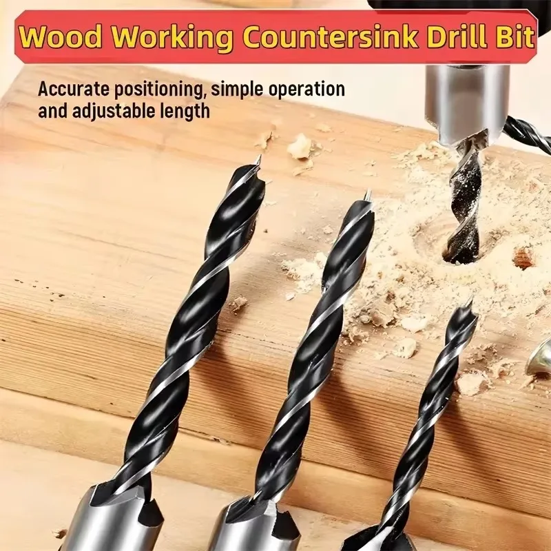 3/4/5/6/7/8/10mm 1/4 Hexagonal Handle Three Pointed 2/4/7PCS Woodworking Drill Bit Set Woodworking Hole Reaming Power Tool