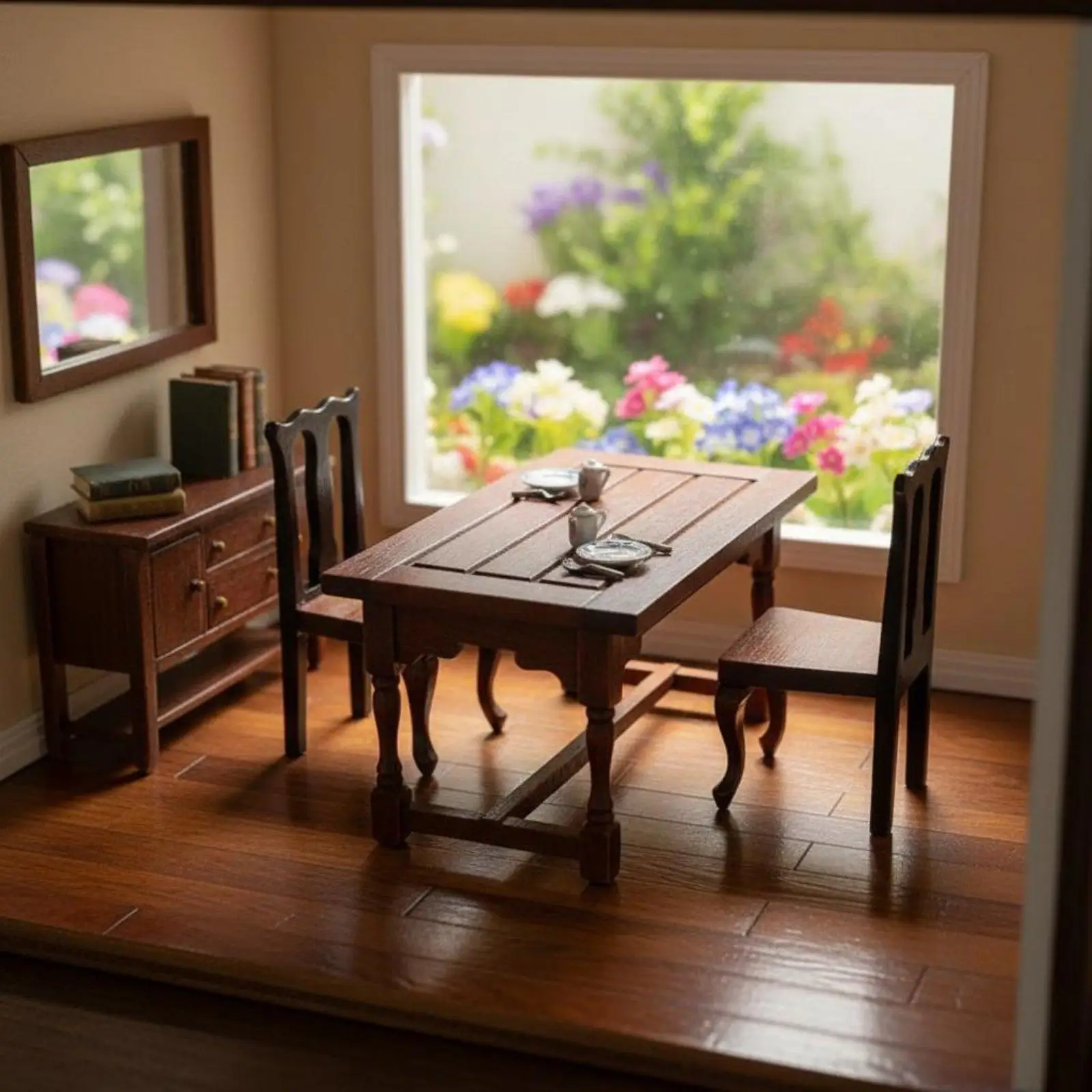 1:12 Scale Dollhouse Table and Chairs Vintage Design for Miniature Scene view 3
