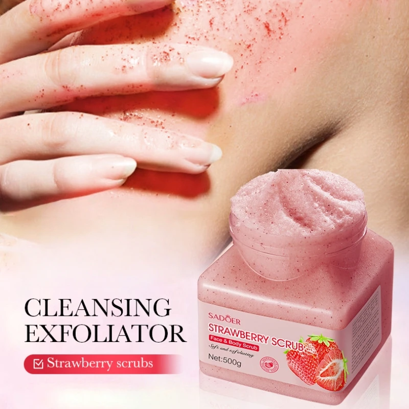 500 g de exfoliante purificador de fresa, hipoalergénico y sin alcohol, exfoliación física suavizante de la piel, limpieza suave y profunda, adecuado para la piel beige brillante creativa, hidratante y hipoalergénica, serie de fragancias frescas. Exfoliante adecuado para diversos tipos de piel, cuidadosamente preparado, trae la experiencia de suave y calmante, adecuado para la exfoliación corporal.