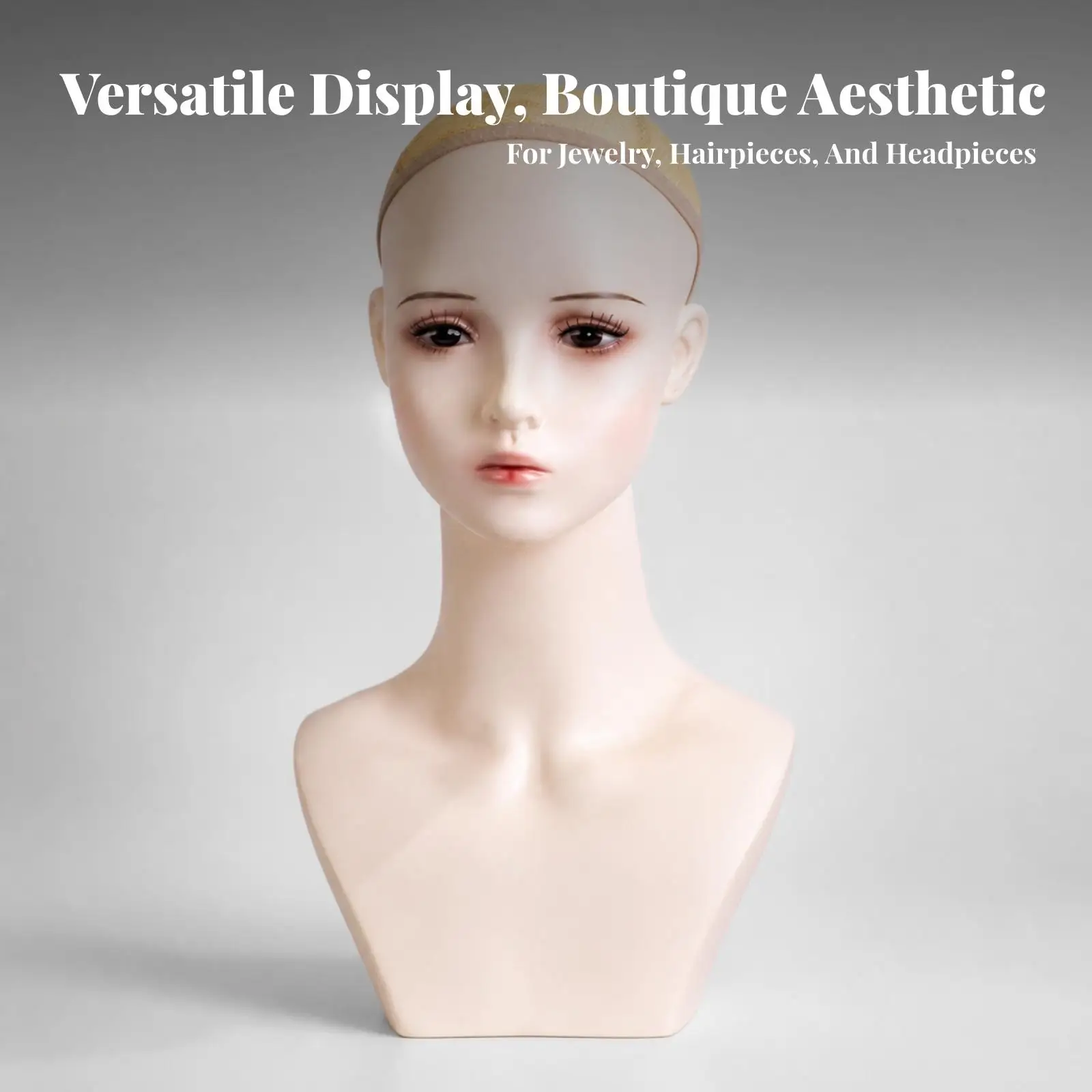 Mannequin Head with Shoulders Realistic Hairpiece Head Female Display Bust Bald Professional for Hairstylists, Salons