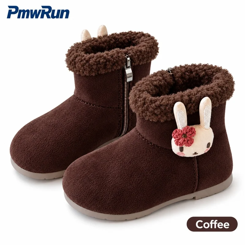 Faux Fur Winter Boots For Children Korean Style Cute Cat Girl's Plush Footwear Anti-slippery Thick Warm Padded Cotton Shoes