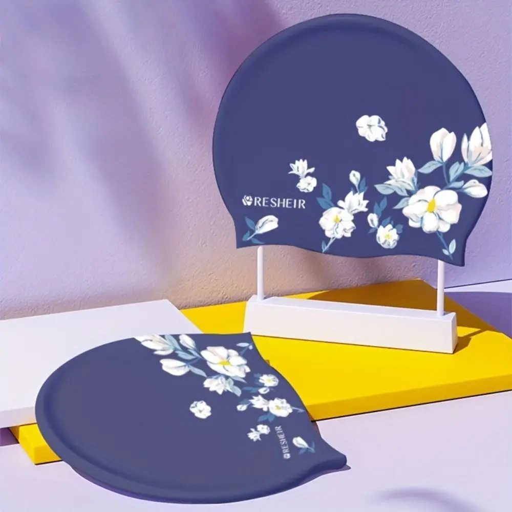 

Rose Flower Swimming Cap Long Hair Vintage Style Silicone Swimming Cap Elastic Breathable Printed Swimming Cap Water Sports