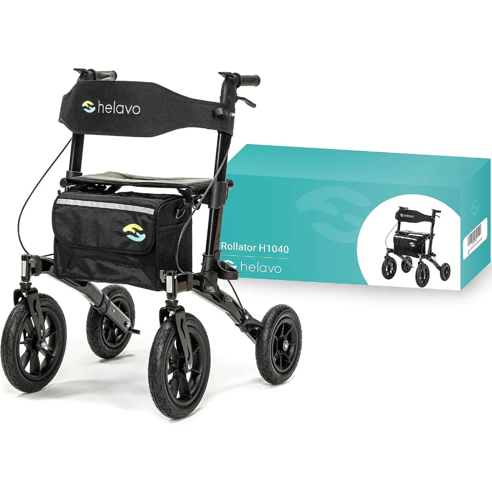 All Terrain Walker with Pneumatic Tires - Foldable Outdoor Walker for Seniors with Seat - Best Comfort on All Surfaces