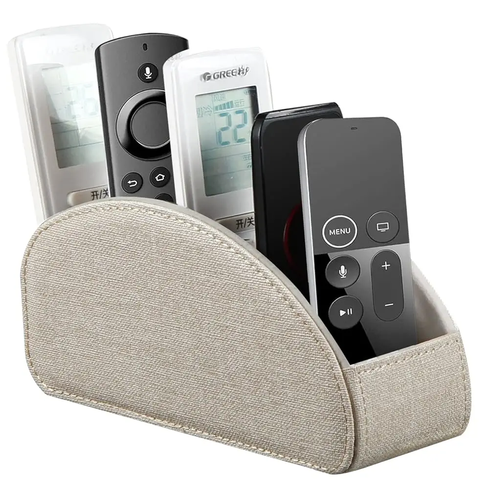 

Remote Control Holder, Leather 5 Rooms Desk Organizer And Decorations For Living Room, Bedside Storage Remotes Caddy For Tv