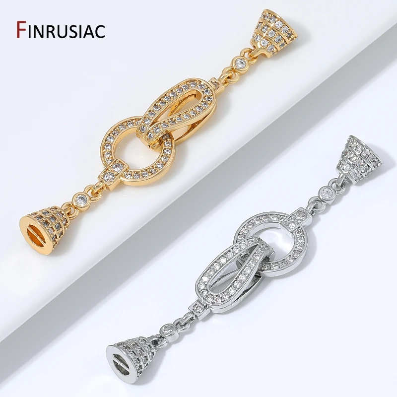 18K Gold Plated Brass Zircon Pearl End Clasp, Fastener Lock Connector For DIY Handmade Necklace Bracelet Making Accessories