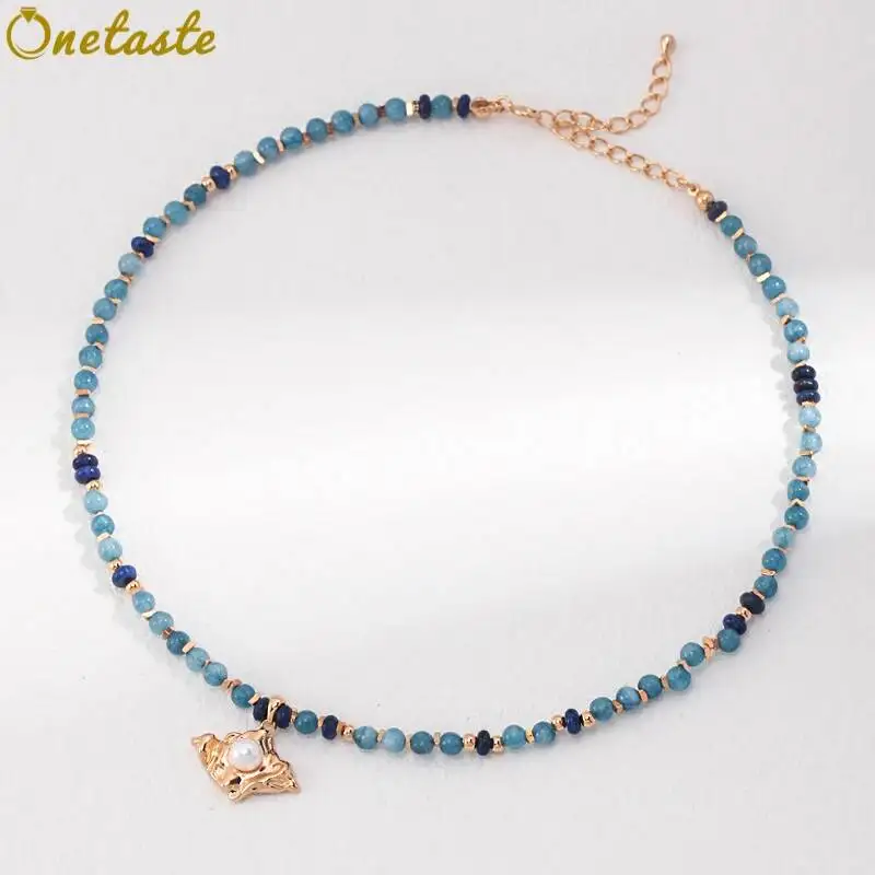925 Silver Gold Plated Pearl Jewelry Sets With Amazonite Lapis Lazuli Beaded Strand Necklace And Stud Earrings Women Trendy Gift