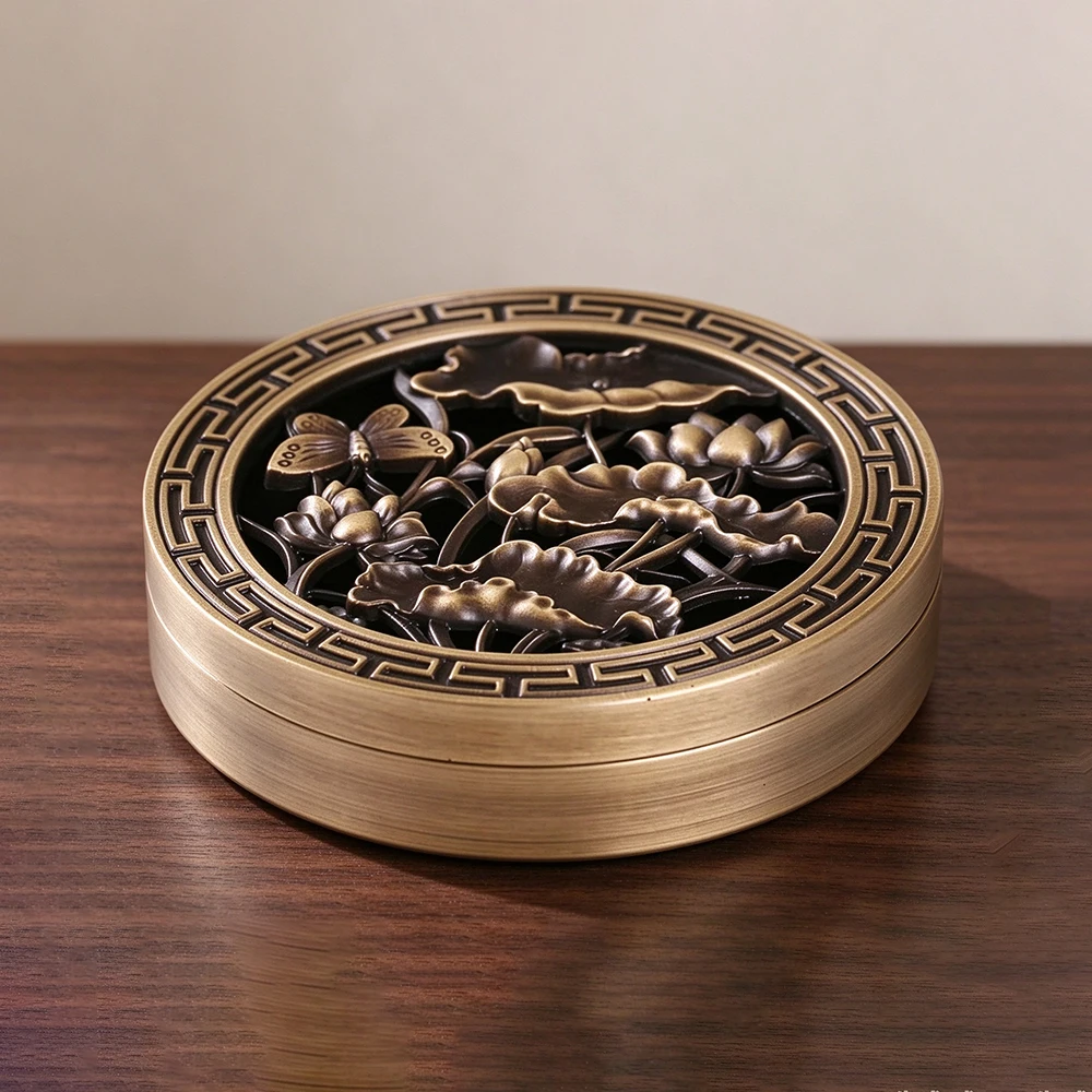 Zen-style Full Brass Incense Seal Burner, Antique Flat Coil Incense Burner, Indoor Aromatherapy Ornament for Home