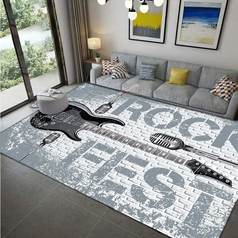 

Нескользящий коврик на тему рок-музыки, коврик с принтом гитары и микрофона для гостиной, спальни, современный домашний декор