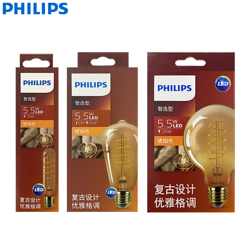 Philips Soft Amber 2000K LED Decorative Bulb ST64 T32 G93 E27 5.5W(=25W Incandescent) Dimmable Classic Filament 220-240V Lamp