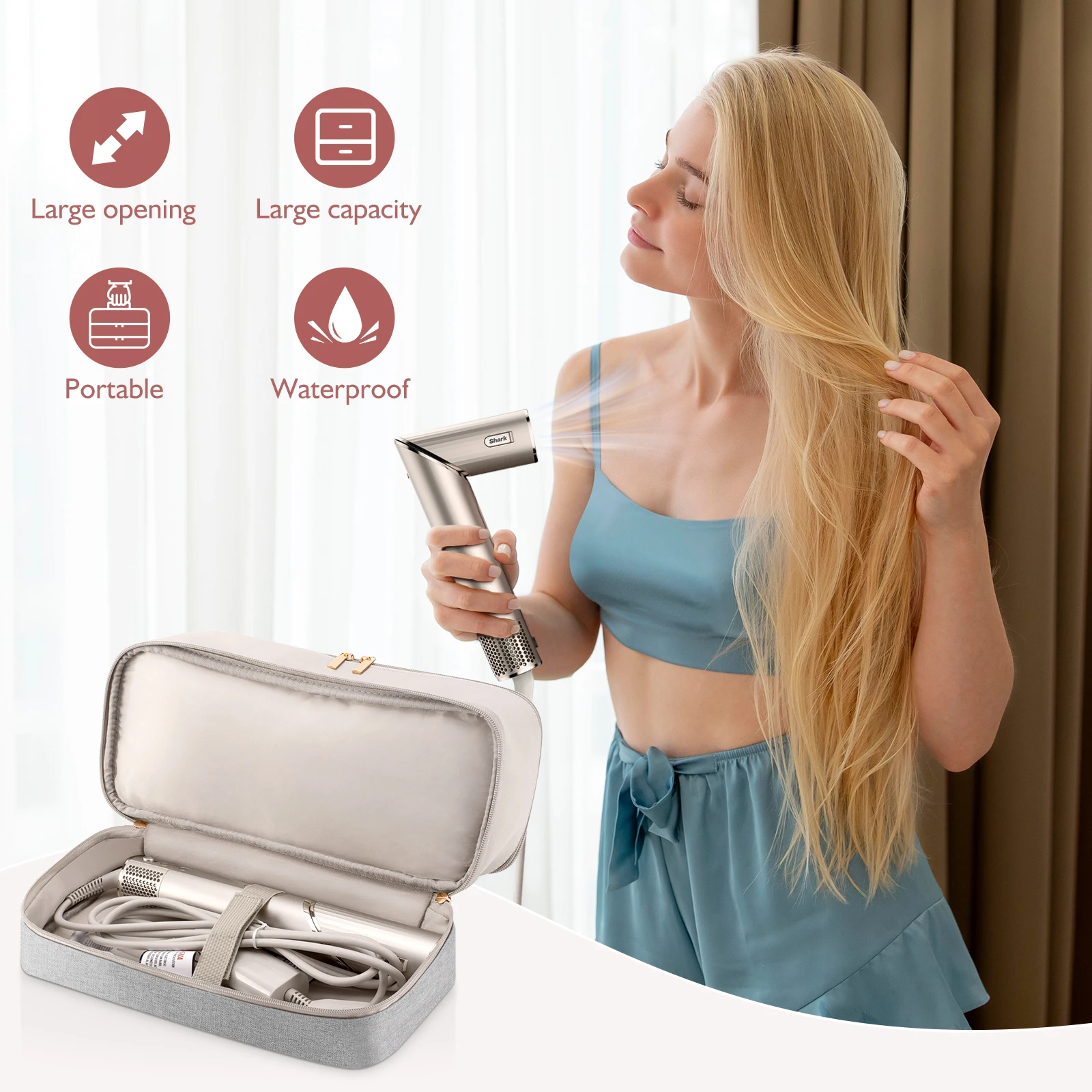 Travel Carrying Case for Shark Flexstyle Hair Dryer Double-Layer Blow Dryer Bag for Shark Flexfusion Hair Accessory Storage Bag