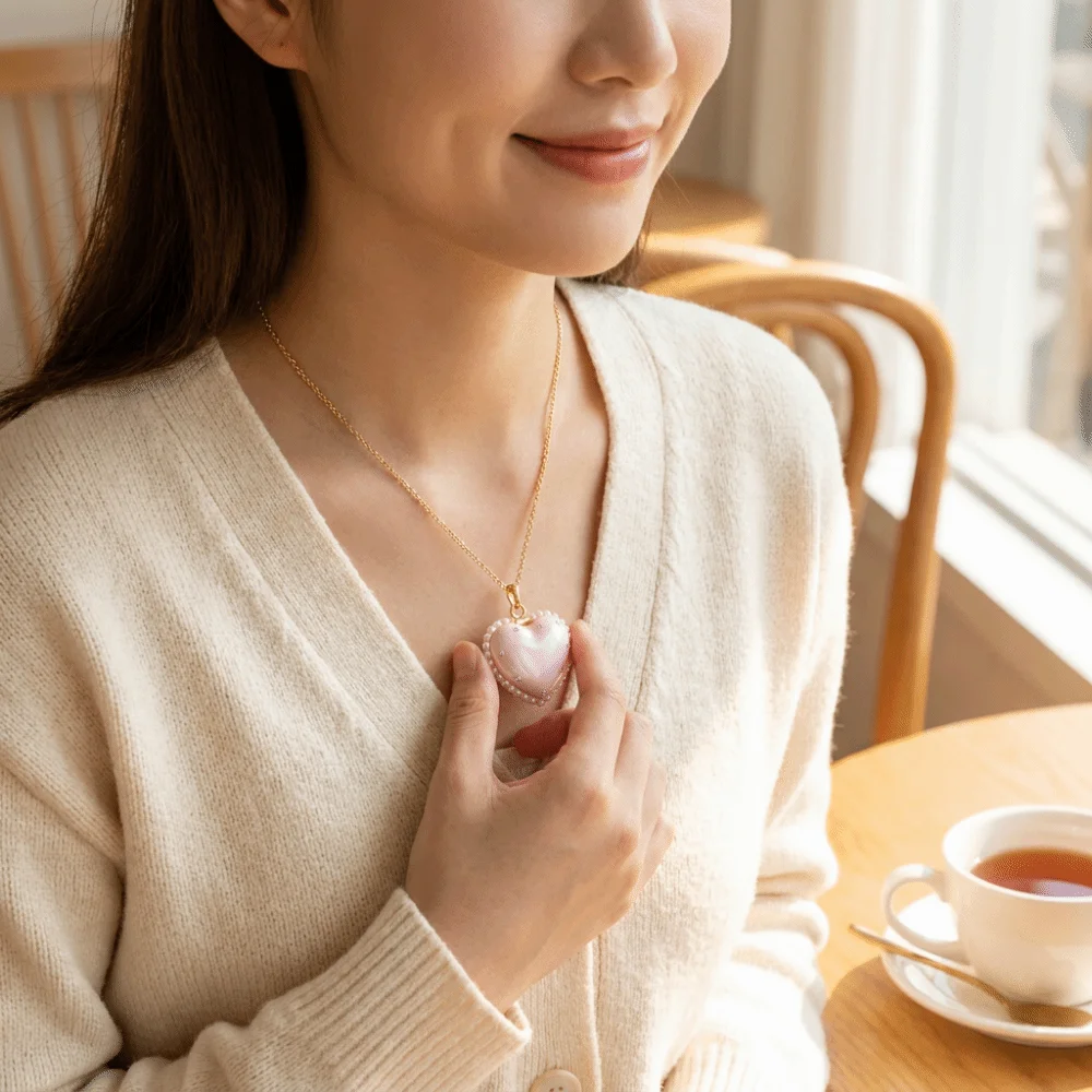 Interesting Opening Closing Phase Box Necklace Playful Design Locket Heart-shaped Choker Engraved Adjustable Chain
