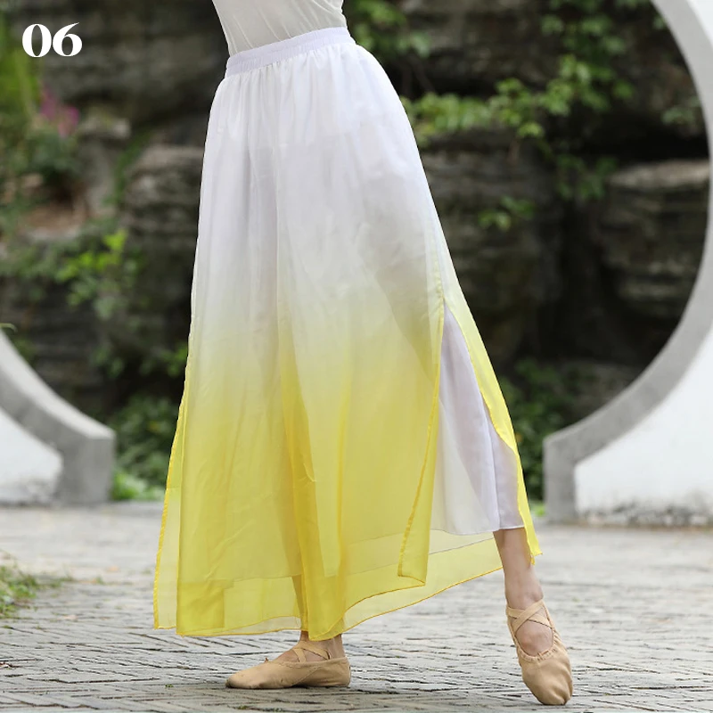 Gradient Chiffon Women Modern Dance Pant  Classical Ethnic Dance Elegant Loose Wide Leg Trousers Lady Stage Practice Costume