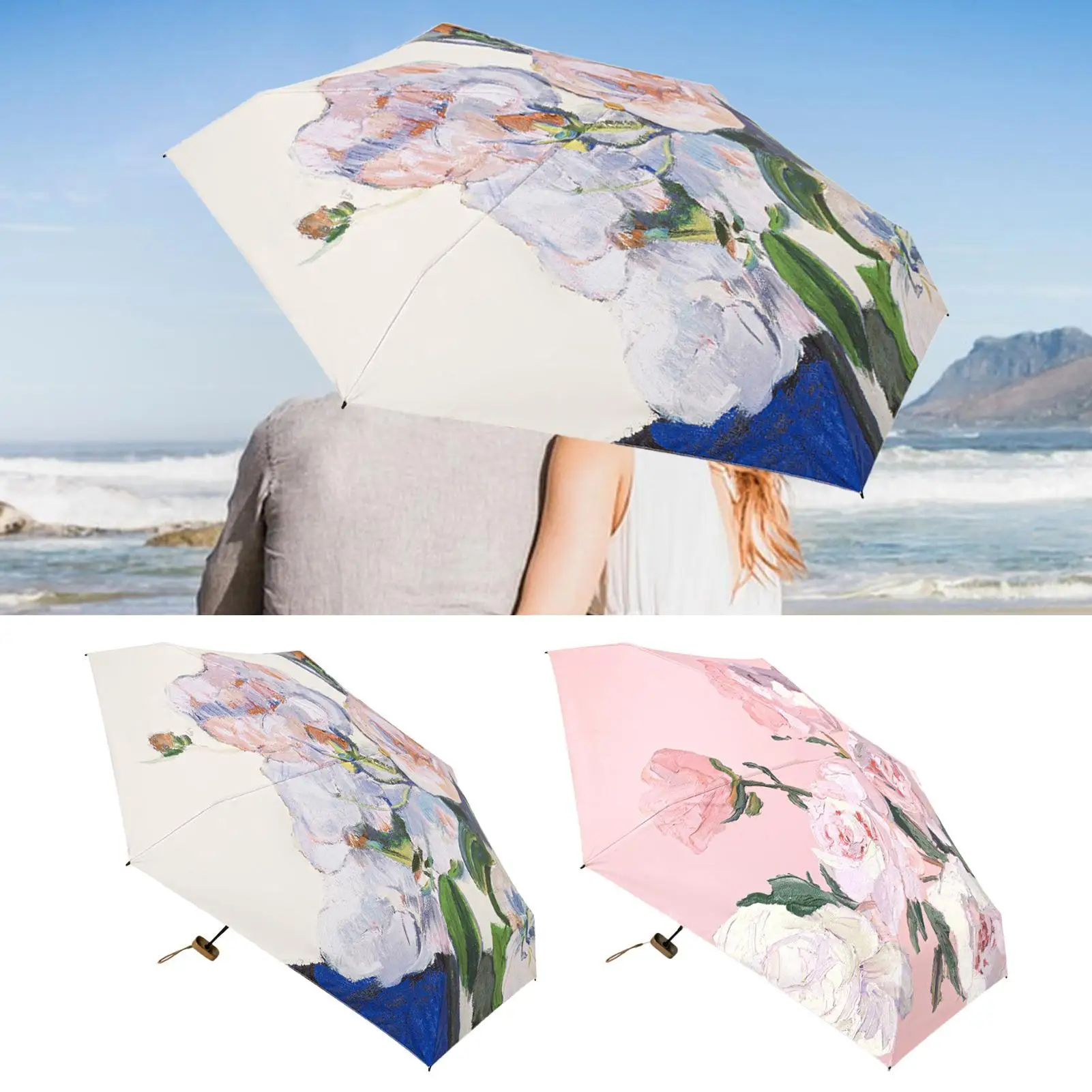 Parasol Umbrella Flower Pattern Portable UV Parasol Lightweight Waterproof Outdoor Supplies For Travel Daily Commute Photography