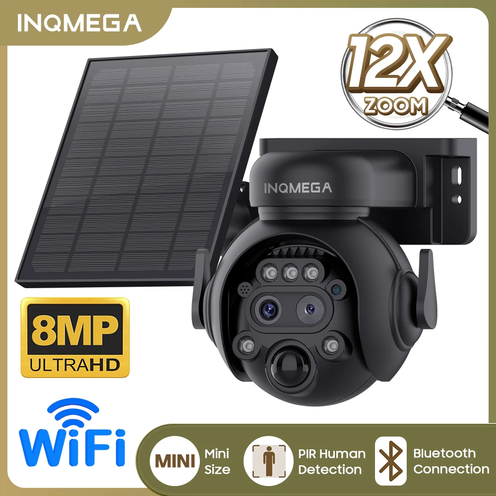 

INQMEGA WiFi Solar Security Camera 4G SIM 8MP 12x Zoom Solar Cell Wireless Outdoor Camera PIR Human Detection PTZ solar Camera