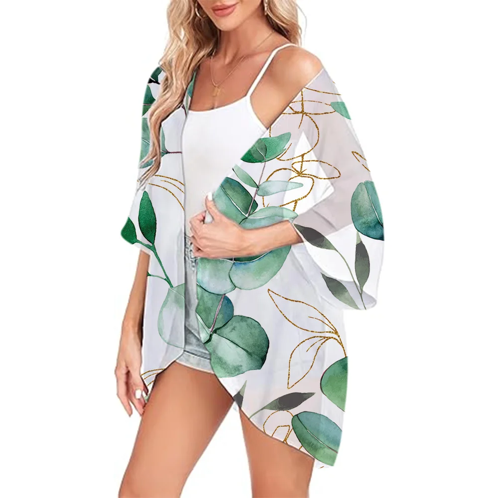 

Elegant Summer Kimono Chiffon Cover-ups Ladies Floral Shirts Blouses Bohemia Beach Wear Casual Kimono Dress For Women Swimsuit