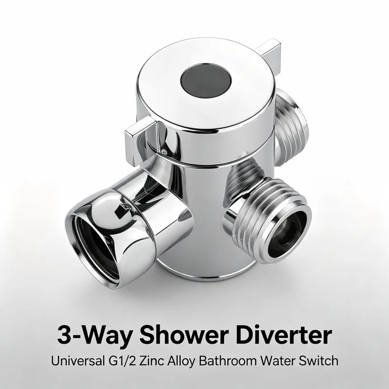 Zinc Alloy 3-Way Water Diverter Valve 1/2 Inch G1/2 T-Shape Adjustable Shower Tap Switch Adapter for Bathroom Toilet Faucet Acce