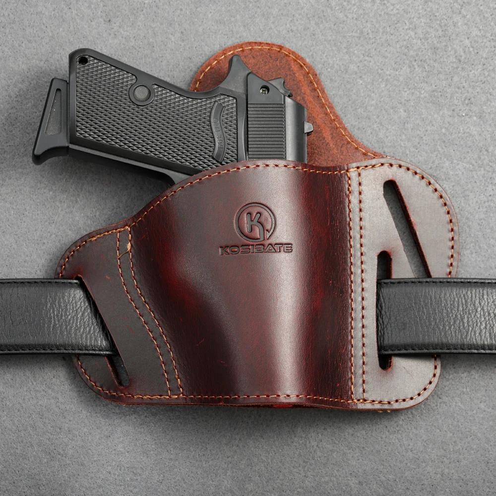 Hunting Genuine Leather Holster OWB Real Leather Belt Holster 1911 Holster OWB, Leather Pancake Holster Fits All 1911 Style Hand