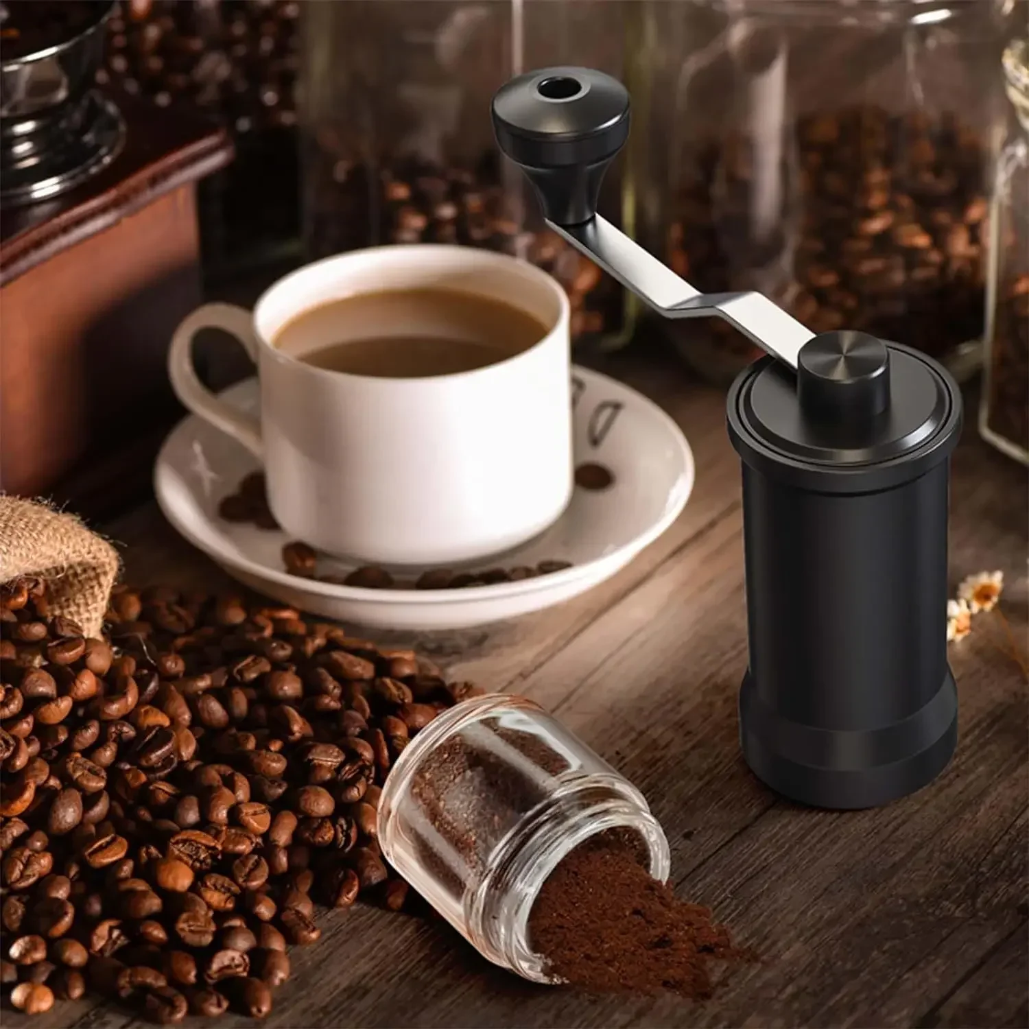 Manual Coffee Grinder Adjustable Fine Coarse Ceramics Conical Burr Hand Coffee Grinder Mill Convenient for Home Office Travel