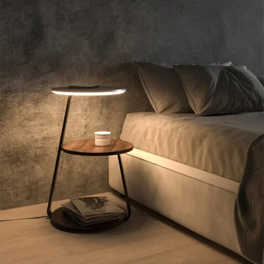 Multifunctional LED Floor Lamp with Shelf Wireless Charging Creative Lighting Bedroom Living Room Bedside Coffee Table Home Deco