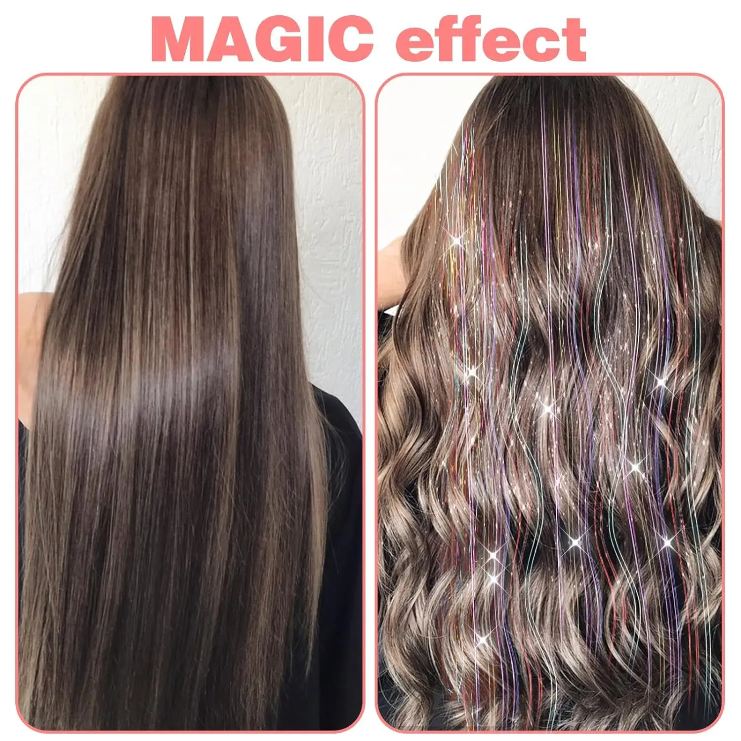 6/12PCS Synthetic Hair Clip One Piece Women Glitter Tinsel Hair Extensions Hair Tinsel Kit Heat Resistant Shiny Sparkle Wig image 2
