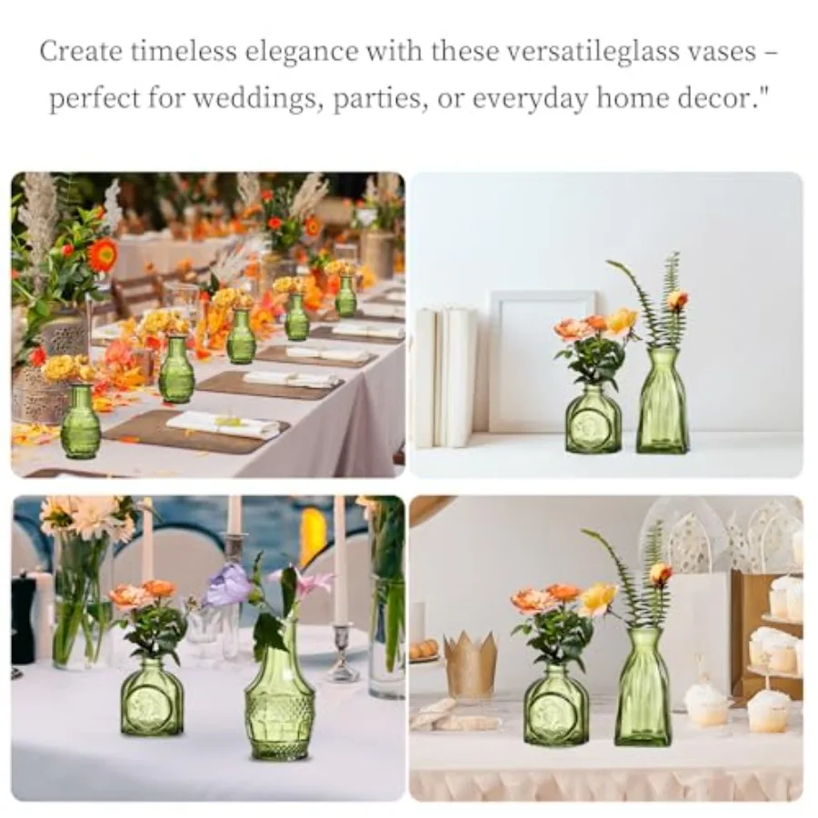 Glass bud vases set of 64 for table decor weddings and events green assorted mini crystal vintage vases bulk centerpieces with