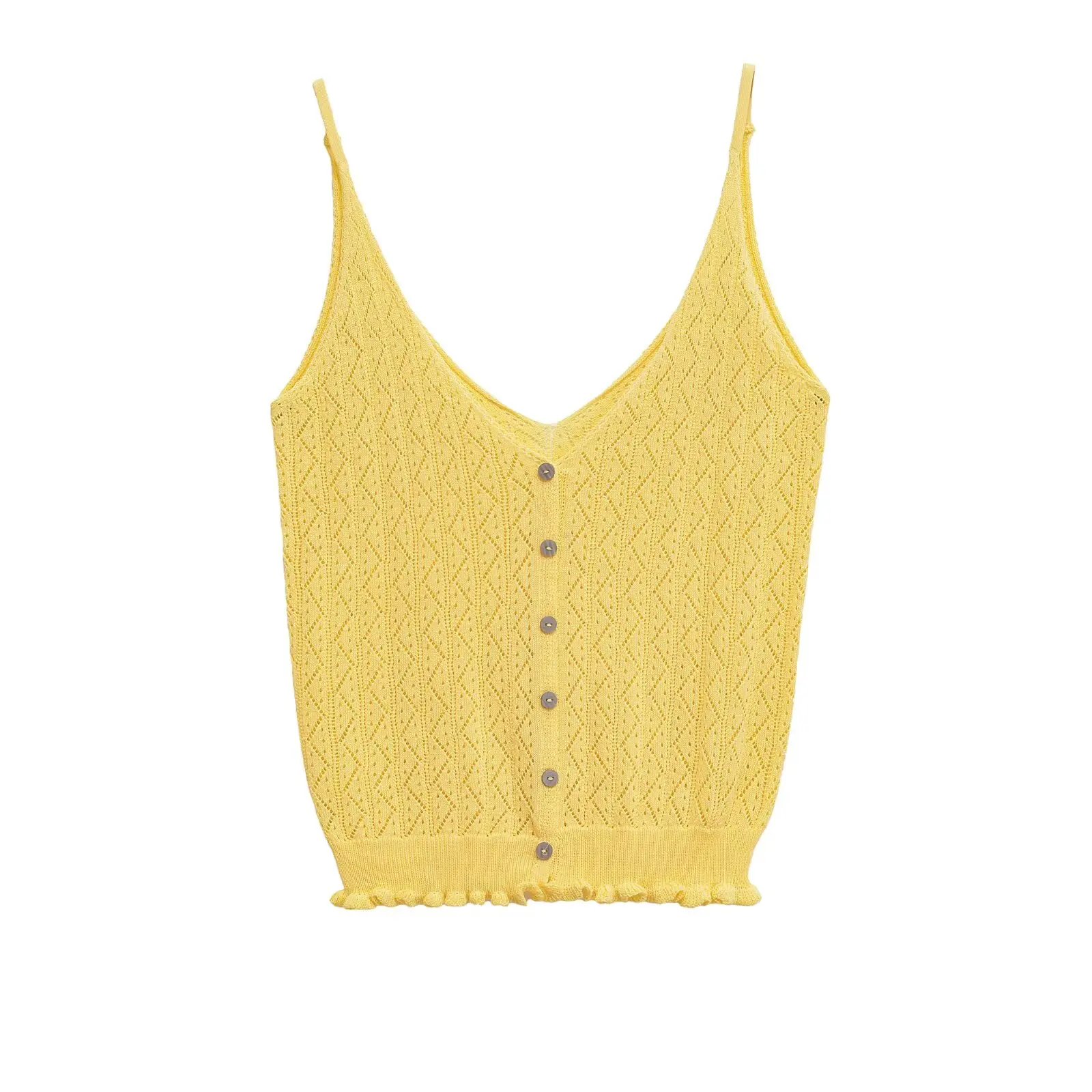 

MYST&ZA2025 summer new women's casual fashion simple layered decorative jacquard mesh knitted suspenders V-neck top