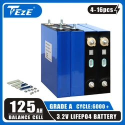 TEZE 4-16PCS 3.2V 125Ah Lifepo4 Battery Grade A 120AH DIY 12V 24V 100% Power for RV Golf Carts Energy Storage Bateria EU NO VAT