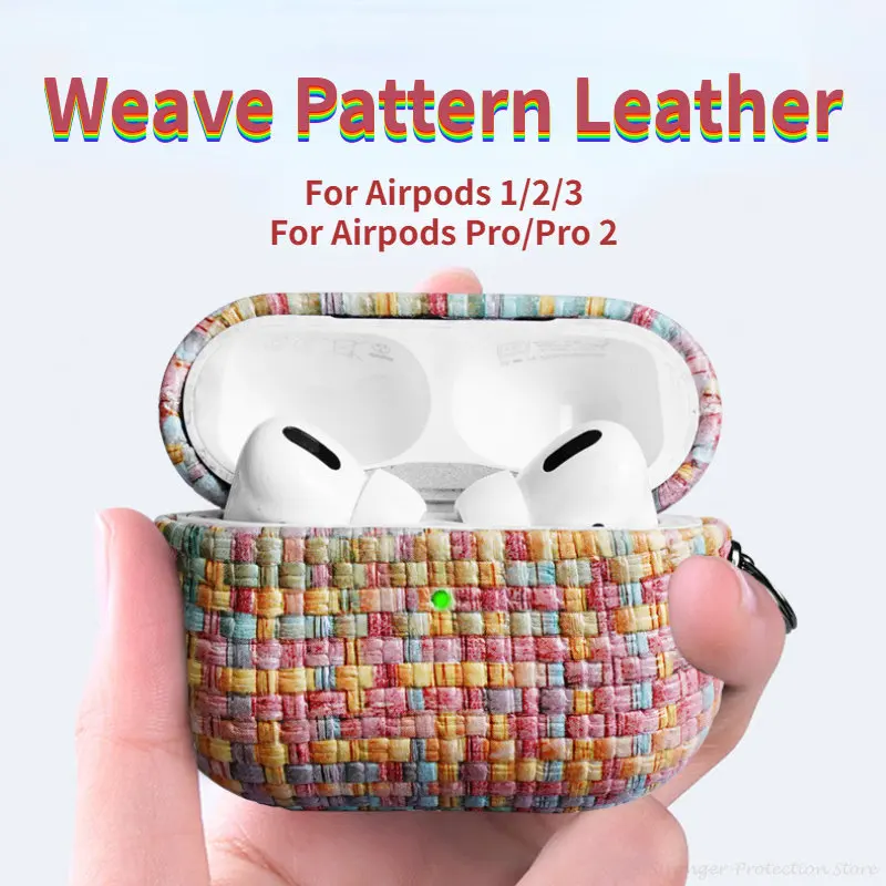 Case For AirpPods Pro 2 AirPods 3 Weave Pattern Cowhide airpods 2022 Earphone Accessories With Buckle for Airpods pro 2 cases