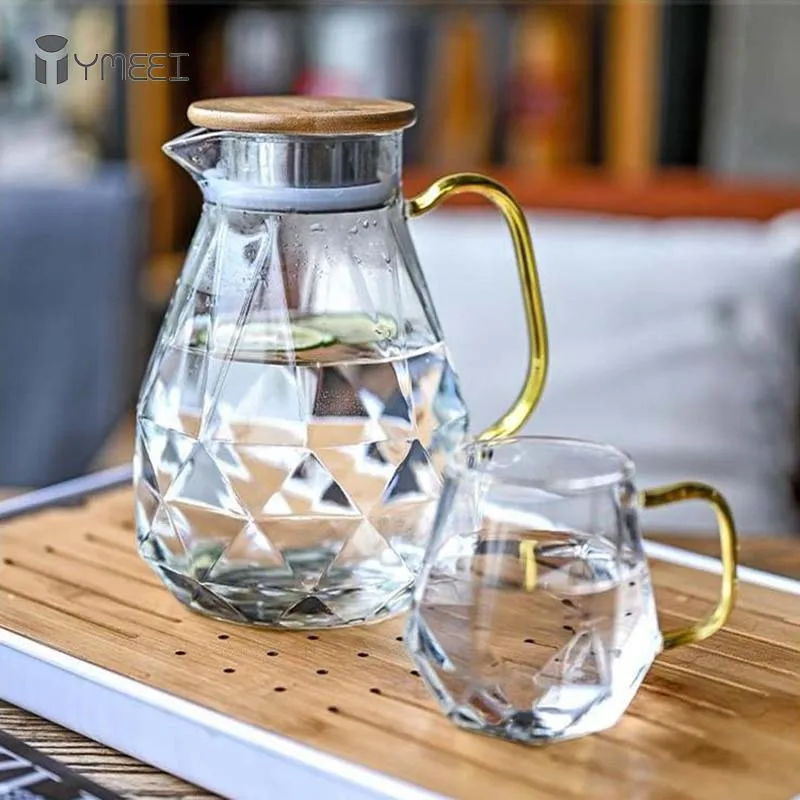 

YMEEI 1.5L Diamond Texture Glass Teapot Set Heat-resistant Hot Cold Water Jug Transparent Friut Tea Drinking Flower Tea Pot