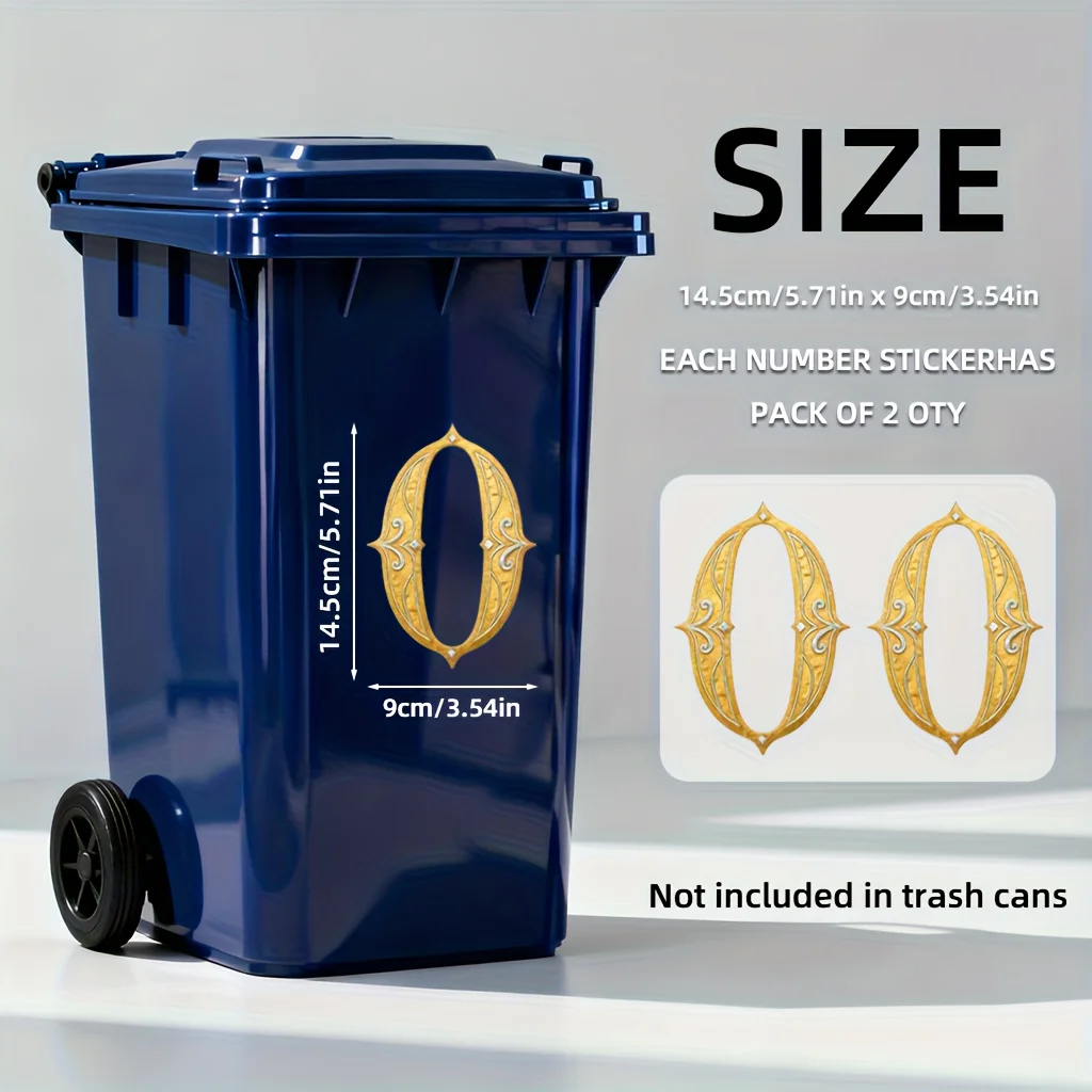 2PCS Self-adhesive Gold Number Bin Stickers Waterproof for Suitable for Wheeled Bins and Vehicle-mounted Waste Containers