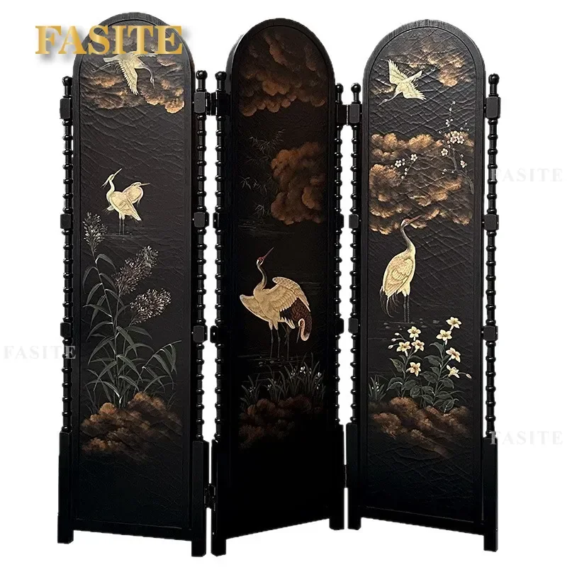 For French Medieval Style Folding Screen Solid Wood Retro Room Divider Partition for Living Room Sofa Background Dining Tea