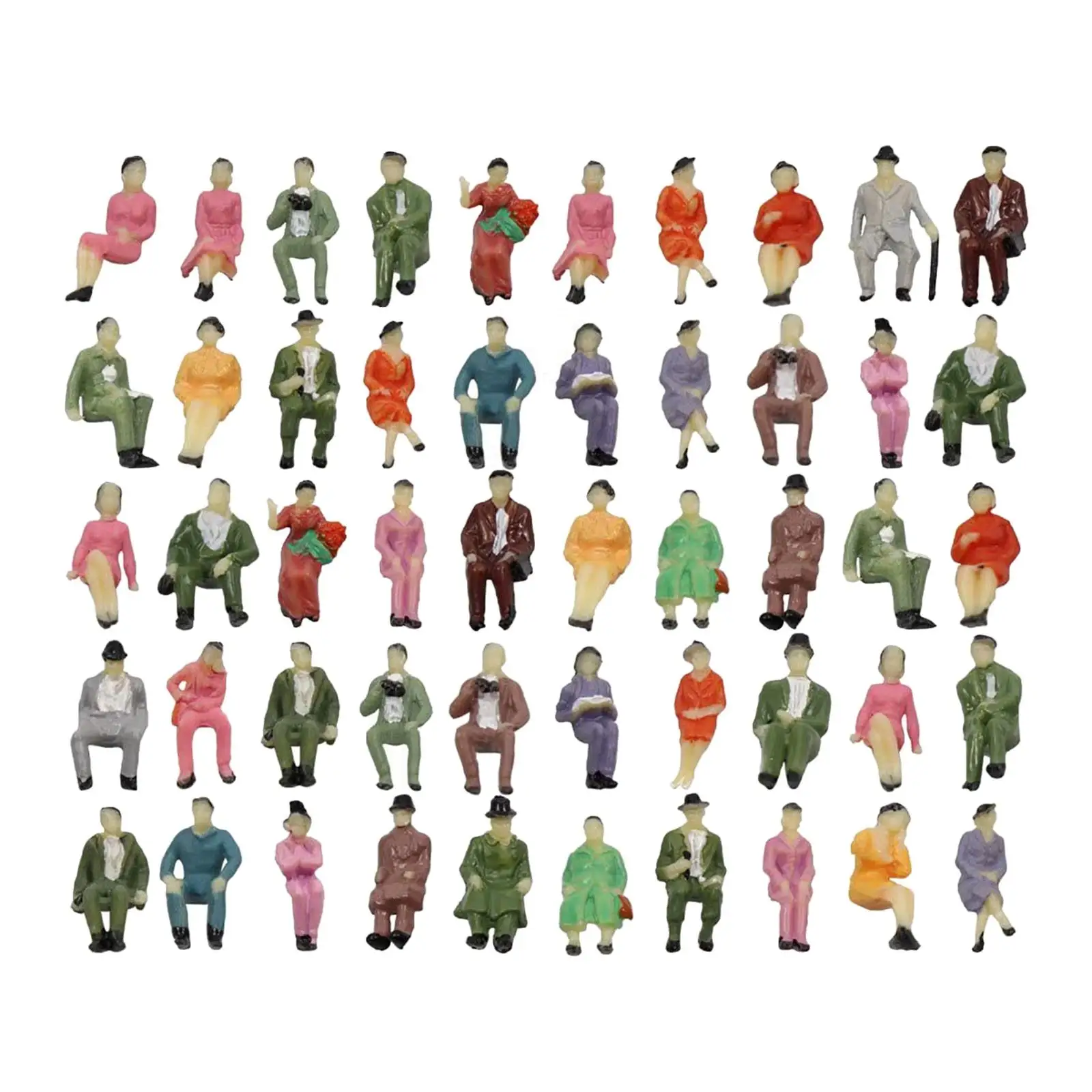 50Pcs People Figurines Set Tiny Sitting Delicate Hand Painted People Model Train People Figures for Miniature Scenes,1:8